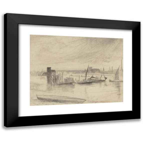 James Abbott McNeill Whistler 14x12 Black Modern Framed Museum Art Print Titled - Early Morning, Battersea (Kennedy 75) (circa 1859)