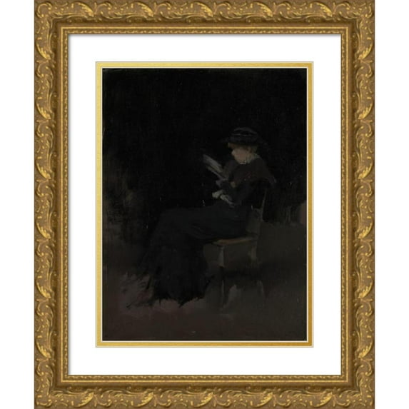 James Abbott McNeill Whistler 14x18 Gold Ornate Wood Frame and Double Matted Museum Art Print Titled - Arrangement in Black; Girl Reading (ca. 1880-90)