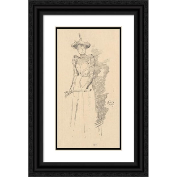 James Abbott McNeill Whistler 14x24 Black Ornate Framed Double Matted Museum Art Print Titled: The Suede Gloves (The Gloves of Suede) (1890)