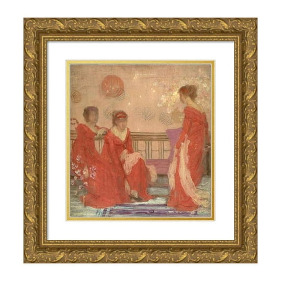 James Abbott McNeill Whistler 15x16 Gold Ornate Wood Frame and Double Matted Museum Art Print Titled - Harmony in Flesh Colour and Red (circa 1869)