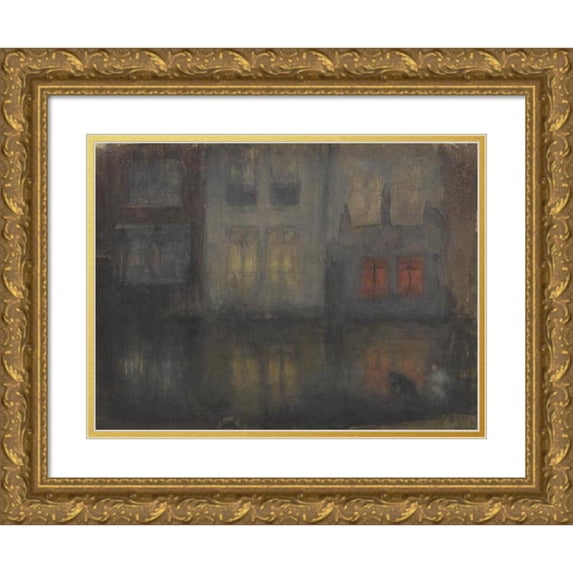 James Abbott McNeill Whistler 18x15 Gold Ornate Wood Frame and Double Matted Museum Art Print Titled - Nocturne- Black and Red-Back Canal, Holland