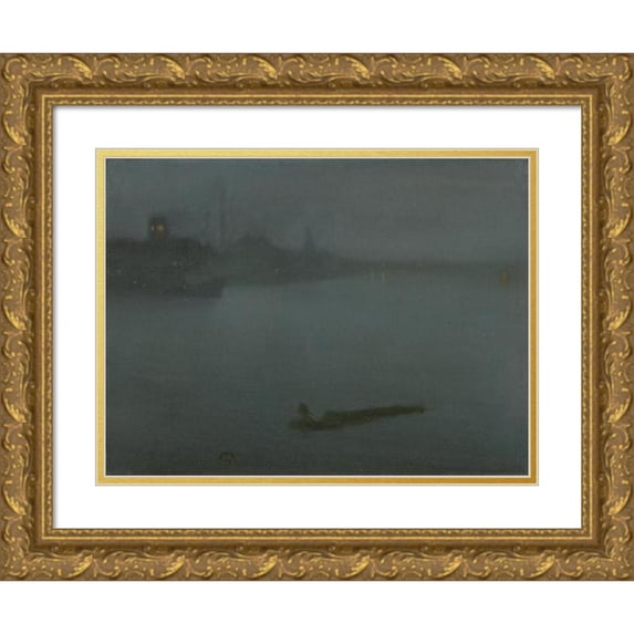 James Abbott McNeill Whistler 18x15 Gold Ornate Wood Frame and Double Matted Museum Art Print Titled - Nocturne in Blue and Silver