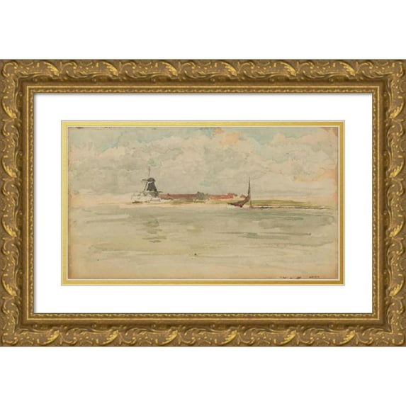 James Abbott McNeill Whistler 24x16 Gold Ornate Framed and Double Matted Museum Art Print Titled - A Little Red Note-Dordrecht (1884)