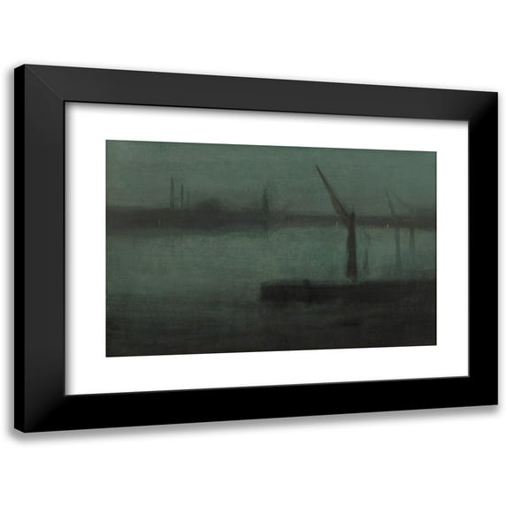 James Abbott McNeill Whistler 24x17 Black Modern Framed Museum Art Print Titled - Nocturne; Blue and Silver-Battersea Reach (1870-1875)