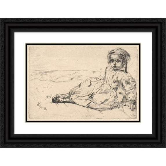 James Abbott McNeill Whistler 24x18 Black Ornate Framed Double Matted Museum Art Print Titled: Bibi Valentin (1859)