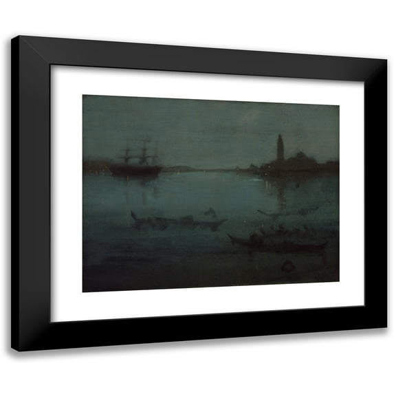 James Abbott McNeill Whistler 24x19 Black Modern Framed Museum Art Print Titled - Nocturne in Blue and Silver- the Lagoon, Venice (Between 1879 and 1880)