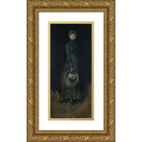 James Abbott McNeill Whistler 8x14 Gold Ornate Wood Frame and Double Matted Museum Art Print Titled - Lady in Gray (ca. 1883)