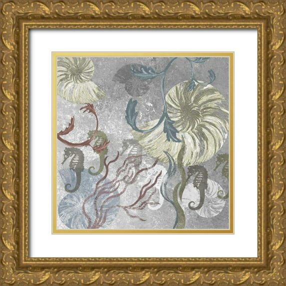 James, Andrea 15x15 Gold Ornate Wood Framed with Double Matting Museum Art Print Titled - Seahorse Collage II