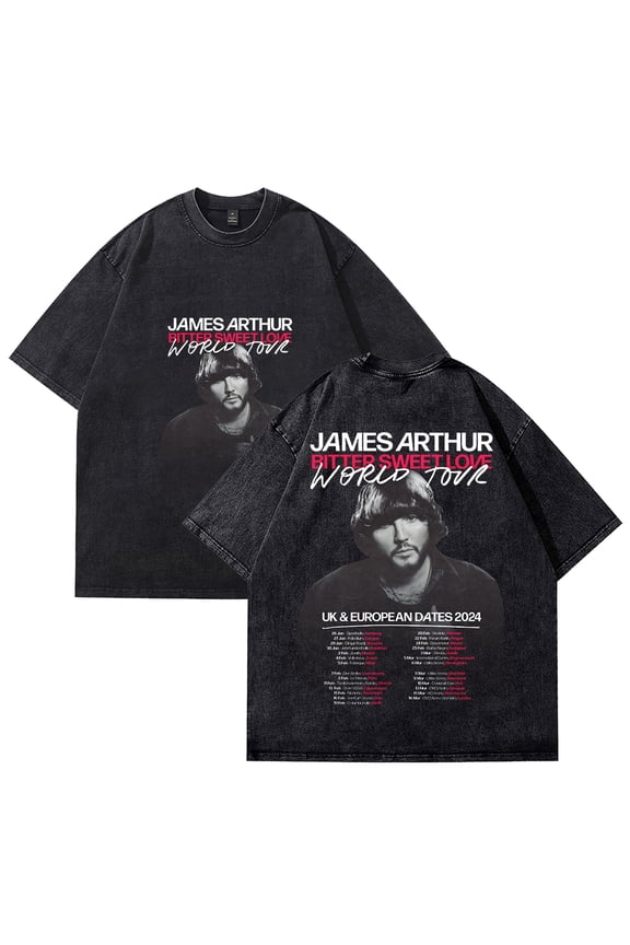 James Arthur Vintage Washed Cotton Unisex Oversized Streetwear Tee - Summer Crew Neck Short Sleeve Basic Top
