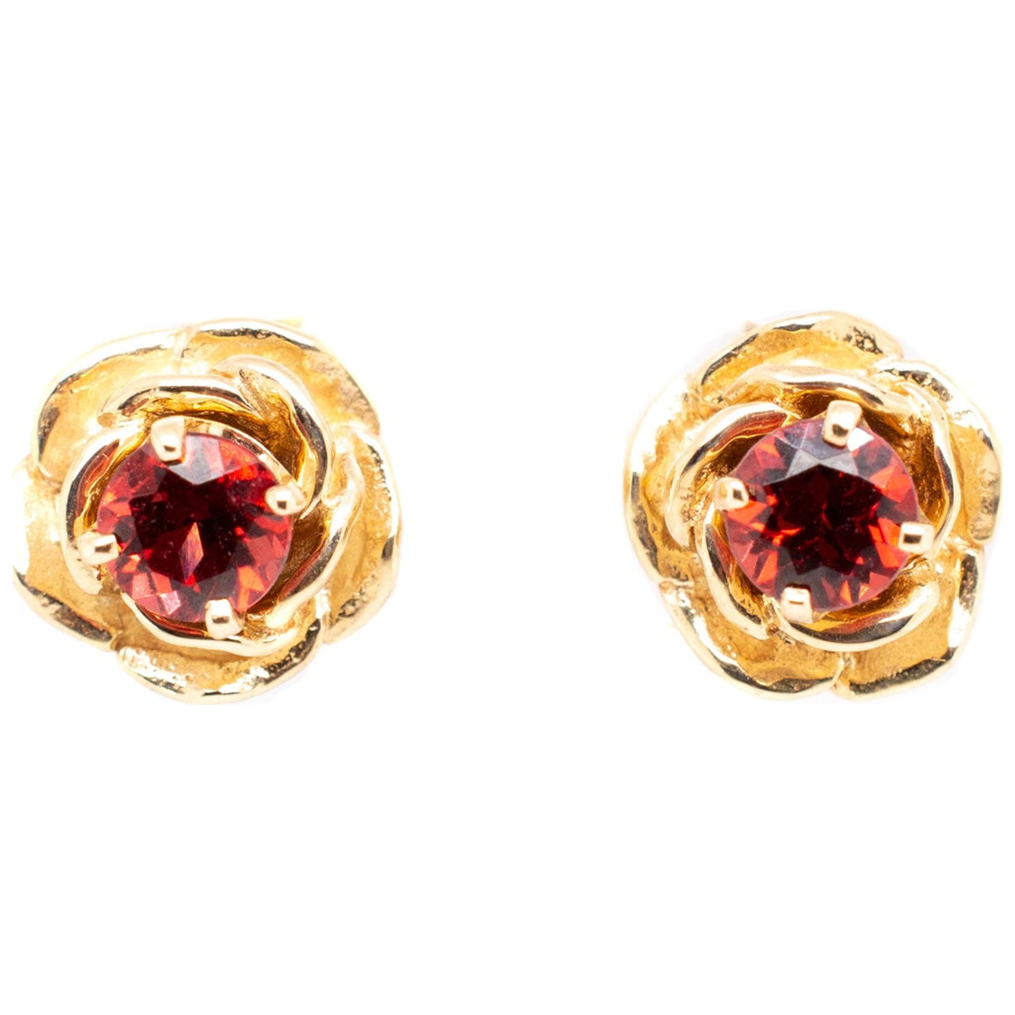James Avery 14K Yellow Gold Garnet Rose Ladies Stud Earrings