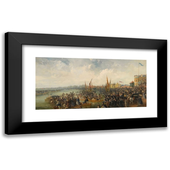 James Baylis Allan 14x9 Black Modern Framed Museum Art Print Titled - The Finishing Line of the Oxford and Cambridge Boat Race at Mortlake
