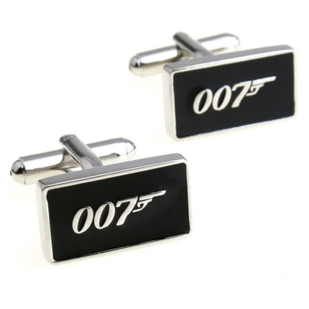 James Bond 007 Silvertone/Black Enamel Metal Cufflinks