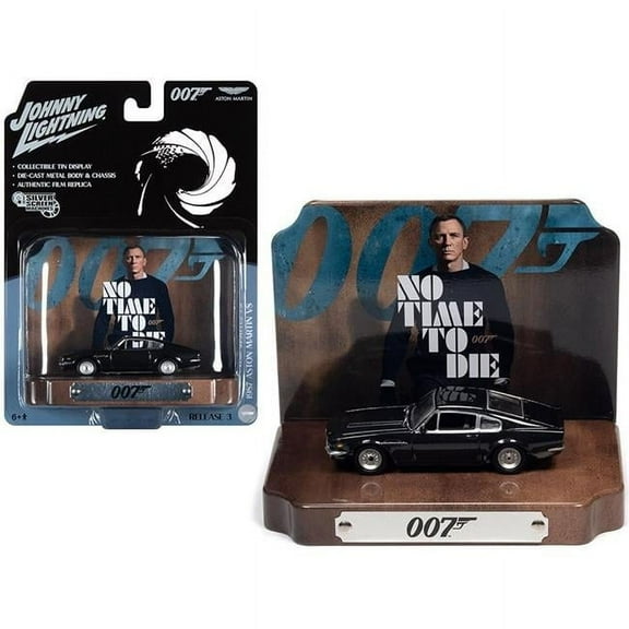 James Bond Aston Martin V8 w/Tin Backgound 1:64 Scale Diecast - No Time To Die