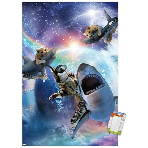 James Booker - Galaxy Cat Sharks Wall Poster, 14.725" x 22.375"