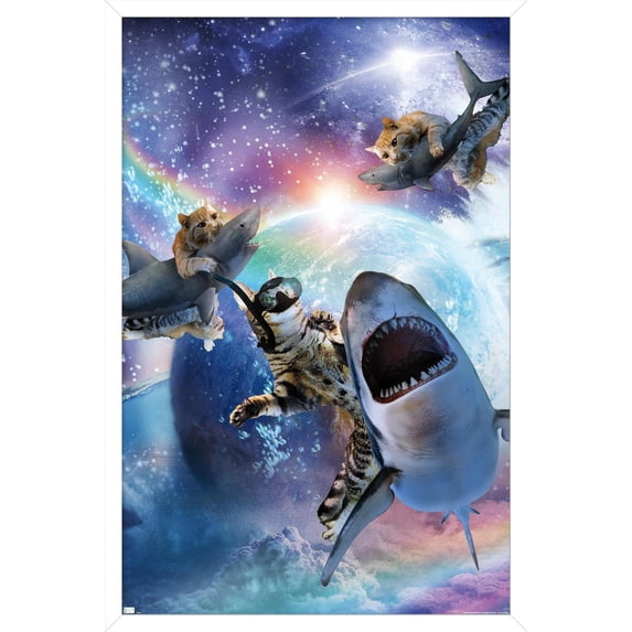 James Booker - Galaxy Cat Sharks Wall Poster, 22.375" x 34" Framed