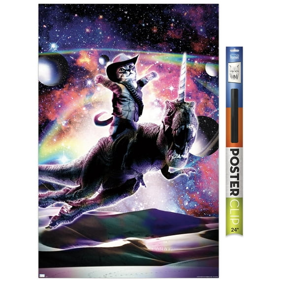 James Booker - Galaxy Cat on Dinosaur Unicorn In Space Wall Poster, 22.375" x 34"