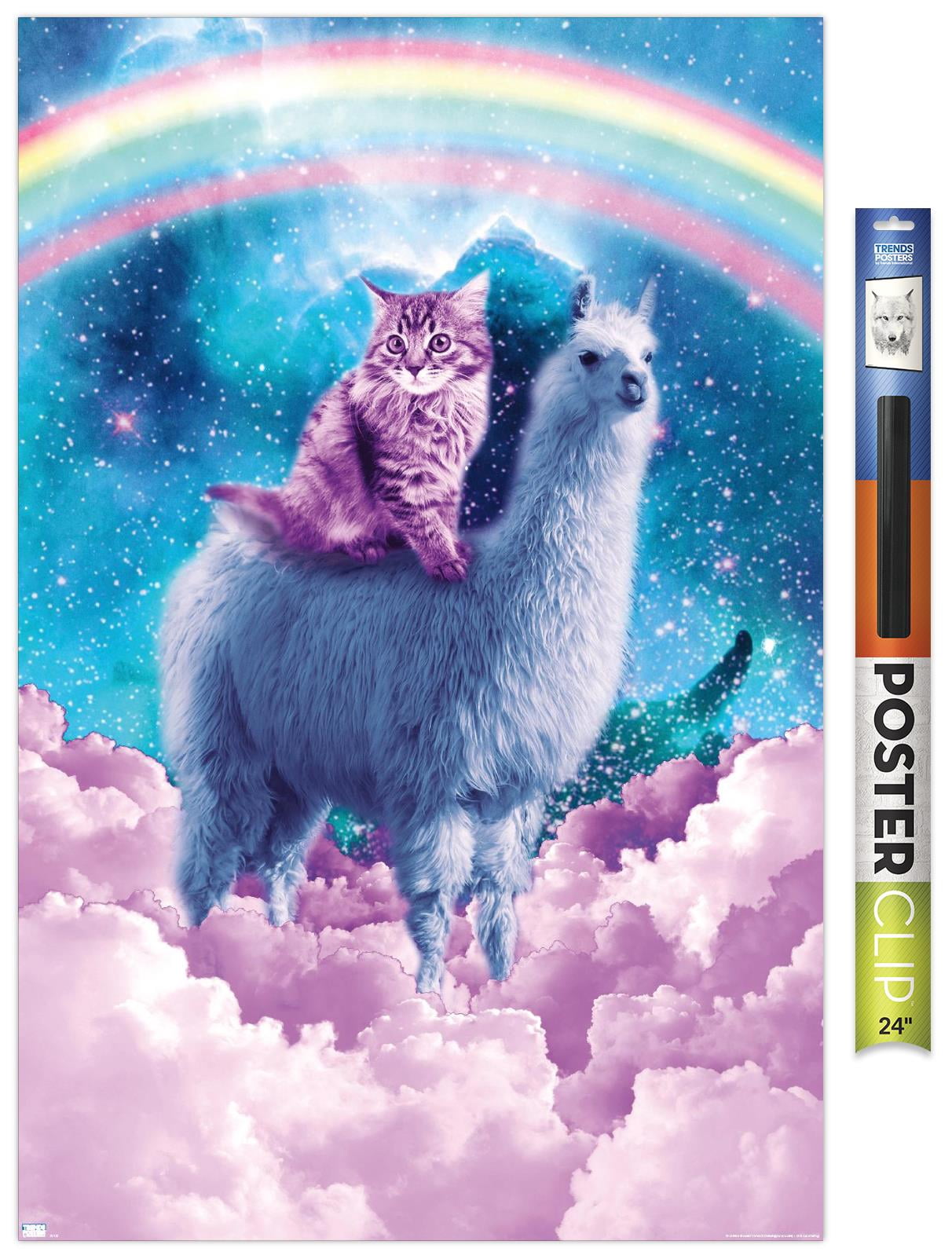 James Booker - Rainbow Llama Cat Clouds Wall Poster, 22.375" x 34"