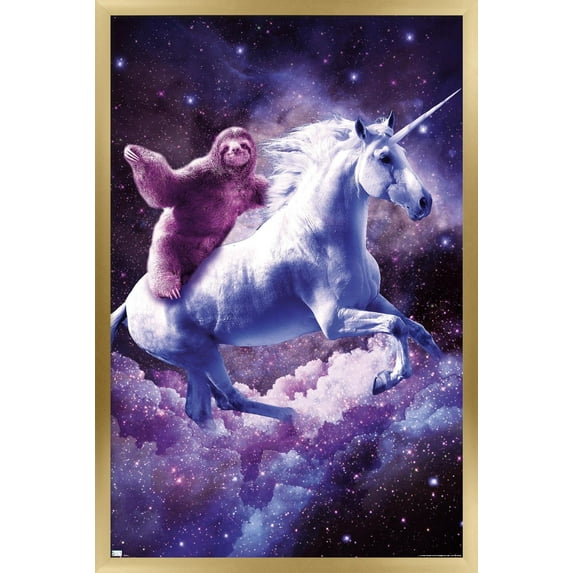 James Booker - Space Sloth Riding On Unicorn Wall Poster, 14.725" x 22.375" Framed