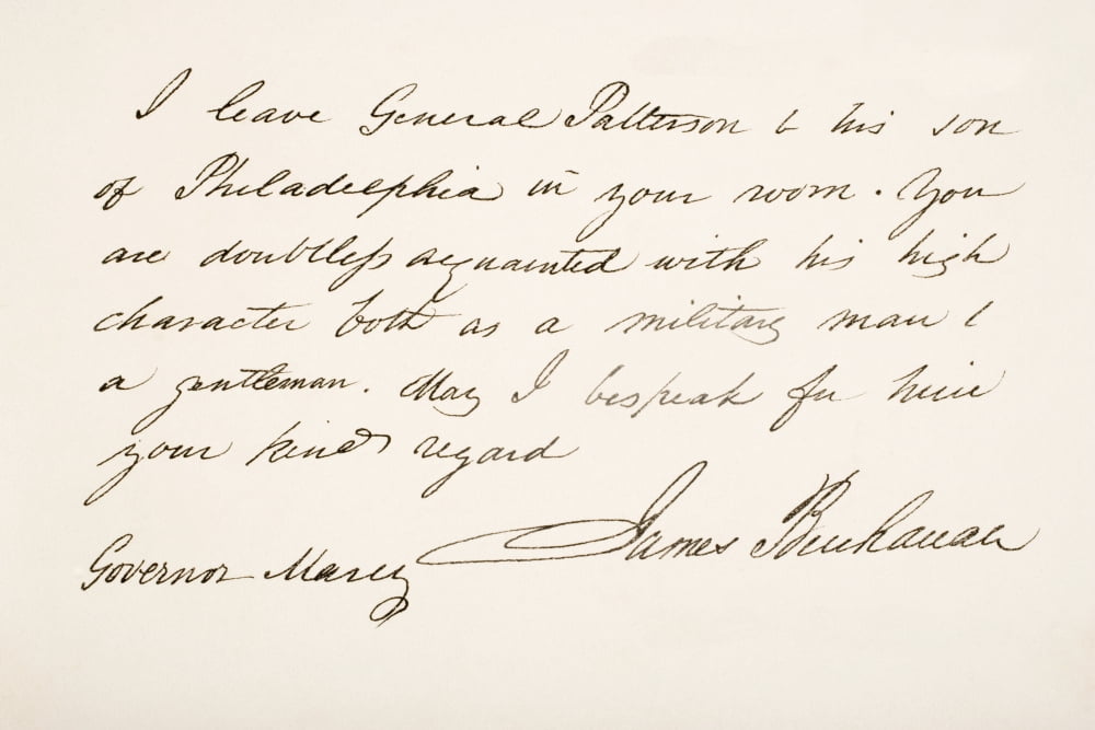 James Buchanan 1791 - 1868 15Th President Of The United States Of America Hand Writing Sample Canvas Art - Ken Welsh Design Pics (18 x 12)