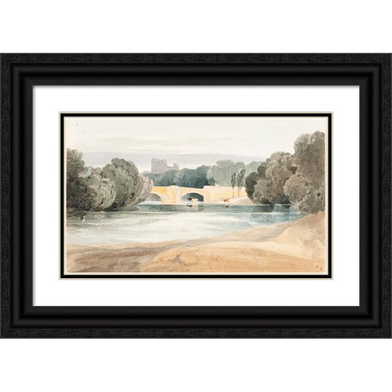 James Bulwer 24x16 Black Ornate Framed Double Matted Museum Art Print Titled: After John Sell Cotman, Bridge at Knaresborough (C. 1802-1804)