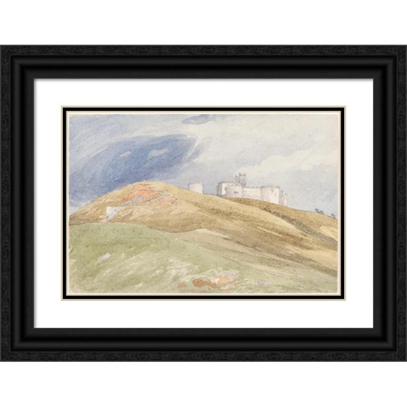 James Bulwer 24x17 Black Ornate Framed Double Matted Museum Art Print Titled: Castle on a Hill (First Half 19th Century)