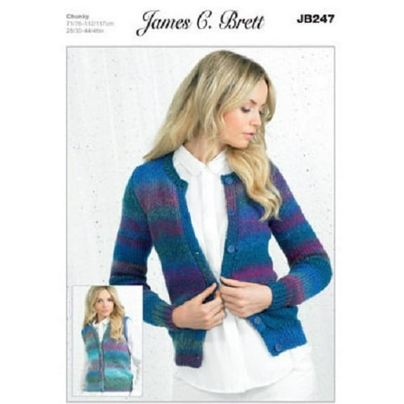James C Brett Ladies Cardigans JB247 Knitting Pattern Marble Chunky wool
