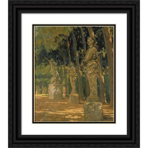James Carroll Beckwith 20x23 Black Ornate Framed Double Matted Museum Art Print Titled: Carrefour at the End of the Tapis Vert, Versailles (1913)