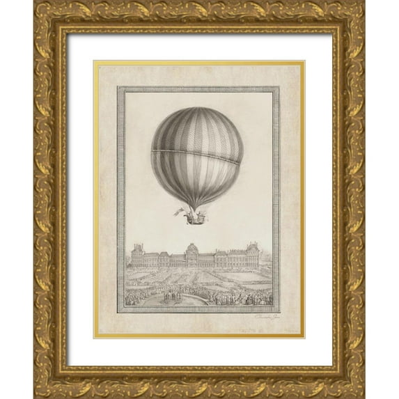 James, Christopher 12x14 Gold Ornate Wood Framed with Double Matting Museum Art Print Titled - Balloon Over Paris