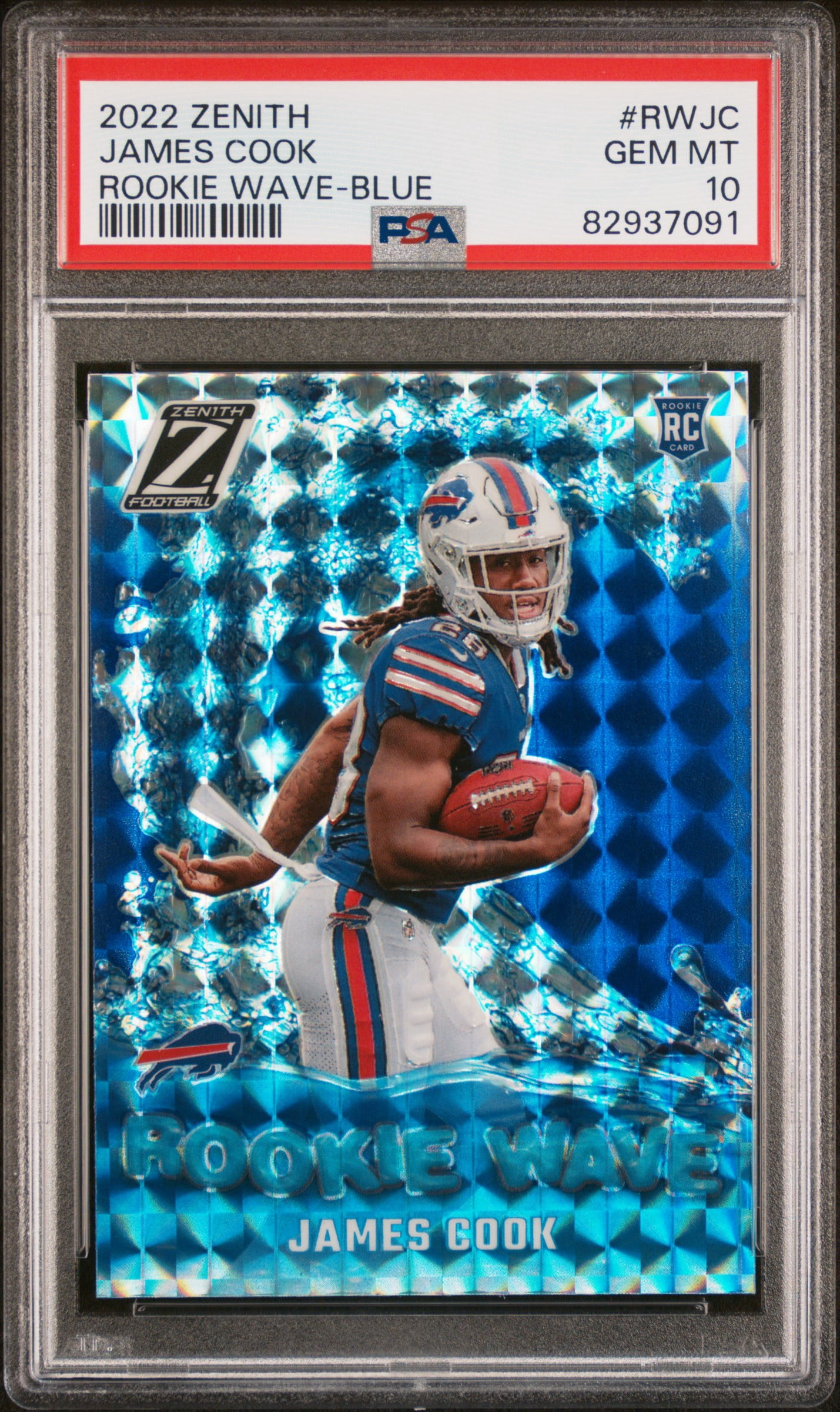 James Cook 2022 Zenith Rookie Wave Blue Football Rookie Card #RWJC Graded PSA 10 Cert #82937091