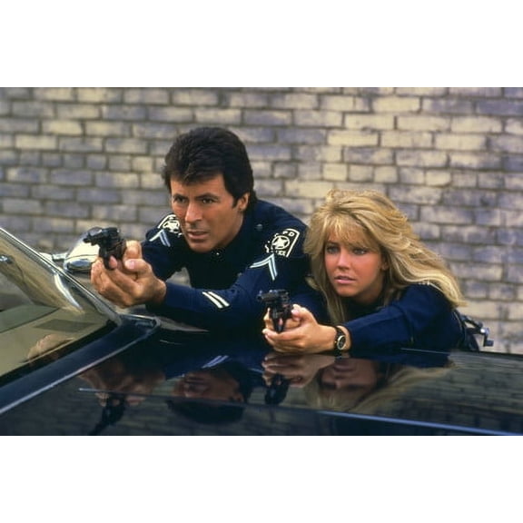 James Darren and Heather Locklear in T.J. Hooker pointing guns by police car 24x36 Poster