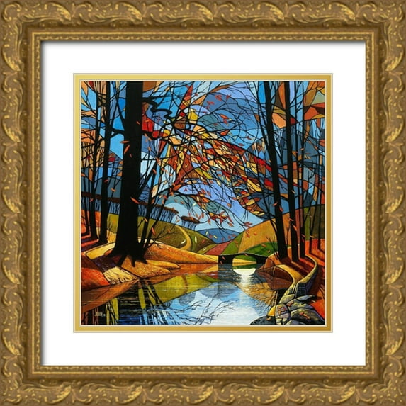 James, David 12x12 Gold Ornate Wood Framed with Double Matting Museum Art Print Titled - Autumn Stream