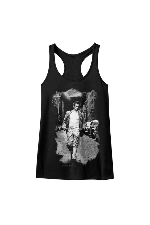 James Dean Icons Street Walk B&W Ladies  Racerback Tank Top Shirt