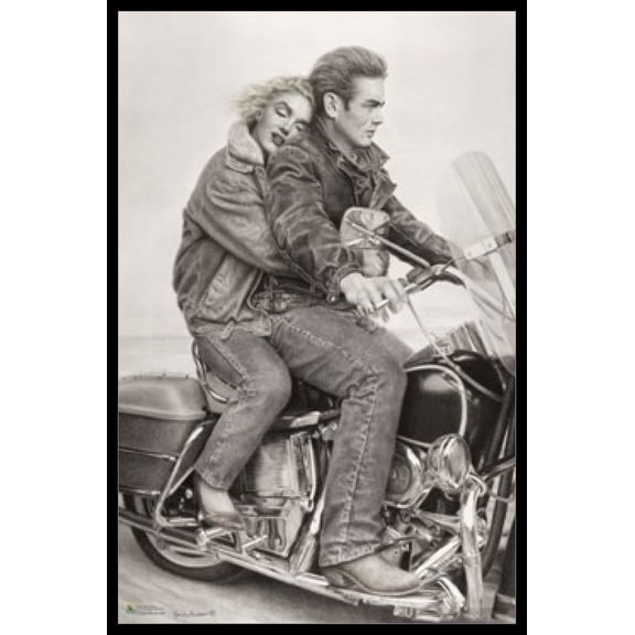 James Dean & Marilyn Monroe - Motorcycle Art Poster (24 X 36)