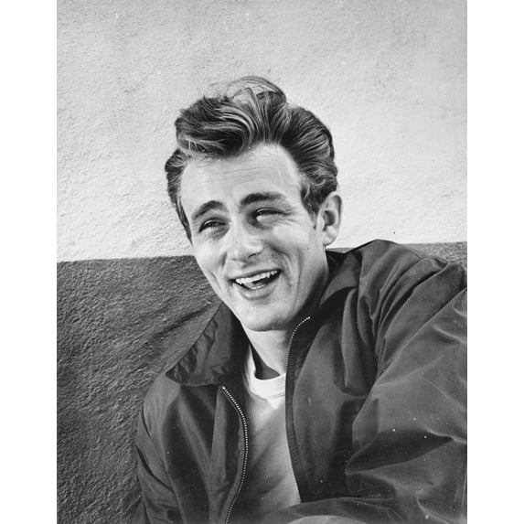 James Dean Portrait in Black Silk Jacket and White Round Neck T-Shirt with Pompadour Hair Photo Print (24 x 30)