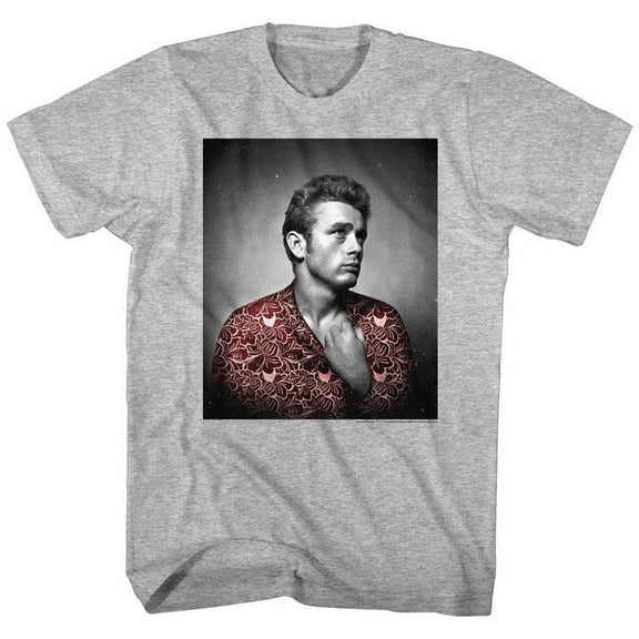 James Dean Red Flower Print Gray Heather Adult T-Shirt 4Xl