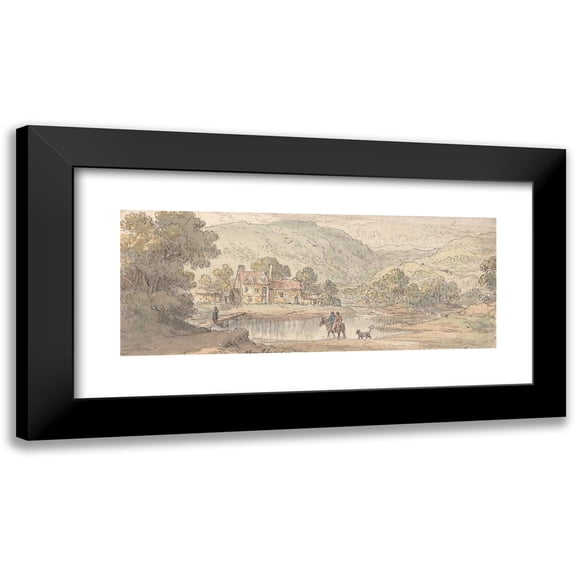 James Duffield Harding 24x12 Black Modern Framed Museum Art Print Titled - Fording the Stream in a Mountain Valley