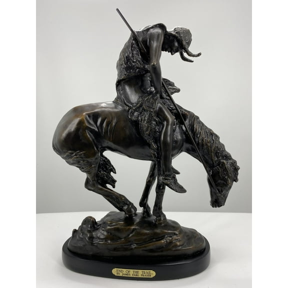 James Earle Fraser Solid Bronze "End of the Trail" Statue Sculpture baby size 8.25"H x 7"L x 3"W