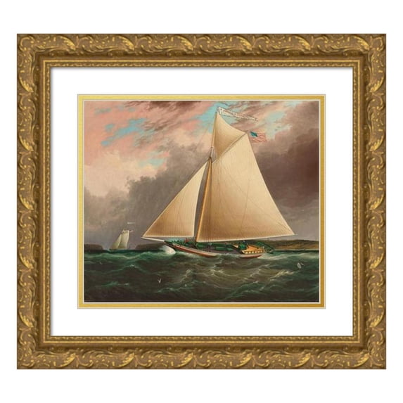James Edward Buttersworth 17x15 Gold Ornate Wood Frame and Double Matted Museum Art Print Titled - Hudson River Sloop (Circa 1855)