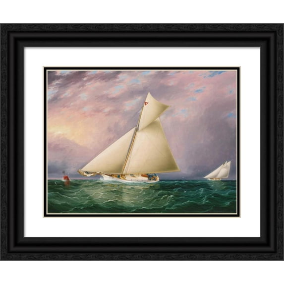 James Edward Buttersworth 24x19 Black Ornate Framed Double Matted Museum Art Print Titled: Yacht Race in New York Harbor (circa 1885)