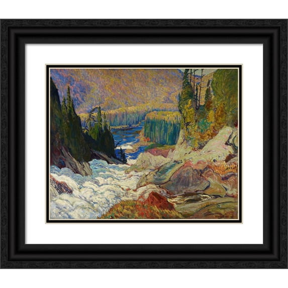 James Edward Hervey MacDonald 18x15 Black Ornate Wood Framed Double Matted Museum Art Print Titled - Falls, Montreal River (1920)