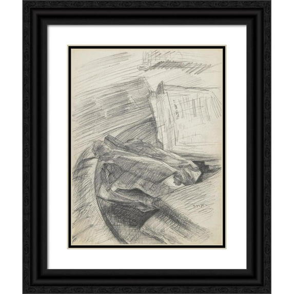 James Ensor 12x14 Black Ornate Wood Framed Double Matted Museum Art Print Titled: Papers and Books Arranged on a Table (Late 19th-Mid 20th Century)