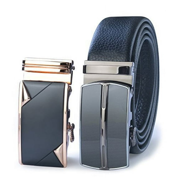 James Fiallo Men's 2-Pack Automatic Buckle Ratchet Leather Dress Belt, BK01-45