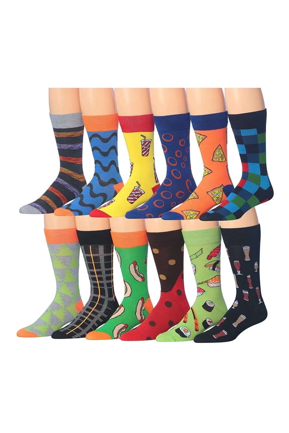 Mens 12-Pairs Funny Funky Crazy Novelty Colorful Patterned Dress Socks M179-12