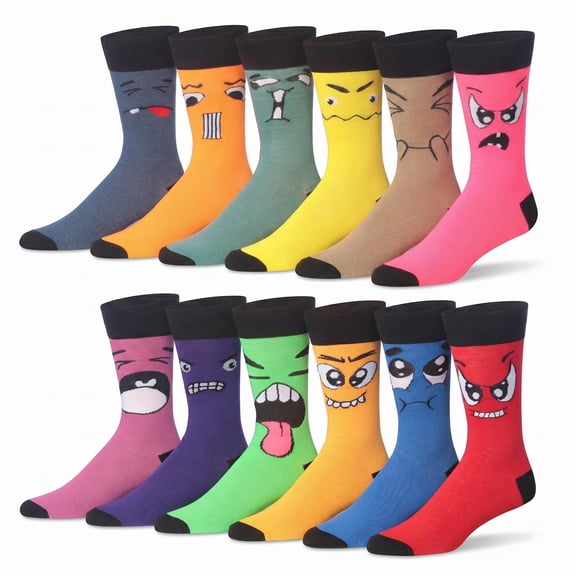 James Fiallo Mens 12-Pairs Funny Funky Crazy Novelty Colorful Patterned Dress Socks M192-12