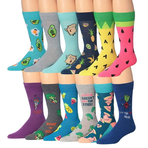 James Fiallo Mens 12-Pairs Funny Funky Crazy Novelty Colorful Patterned Dress Socks M196-12