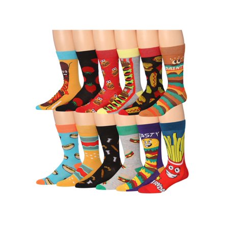 James Fiallo Mens 12-Pairs Funny Funky Crazy Novelty Colorful Patterned Dress Socks M207-12