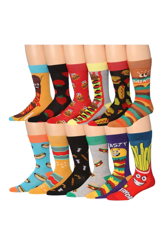 James Fiallo Mens 12-Pairs Funny Funky Crazy Novelty Colorful Patterned Dress Socks M207-12
