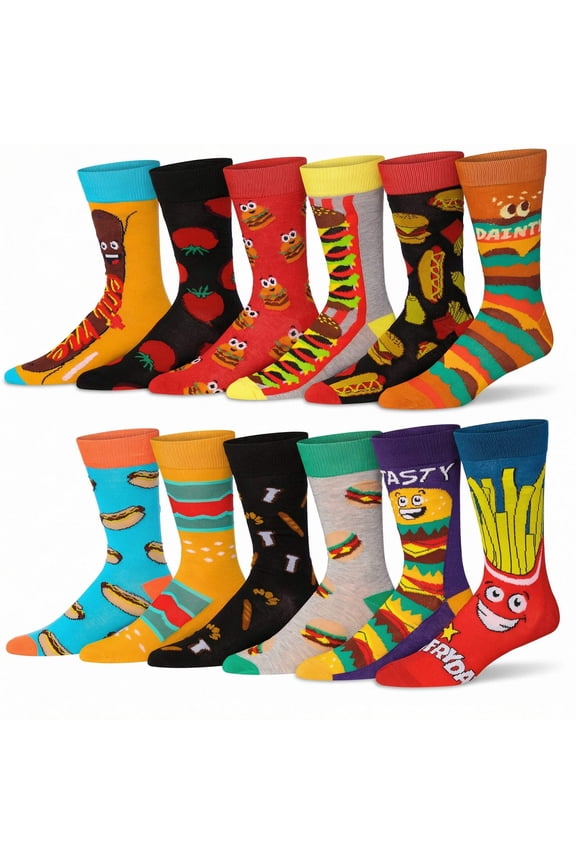 James Fiallo Mens 12-Pairs Funny Funky Crazy Novelty Colorful Patterned Dress Socks M207-12