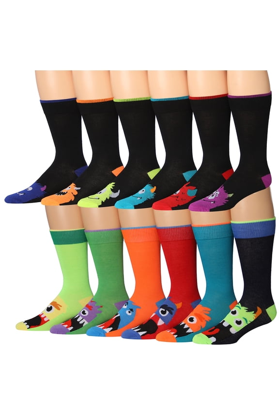 James Fiallo Mens 12-Pairs Funny Funky Crazy Novelty Colorful Patterned Dress Socks M211-12
