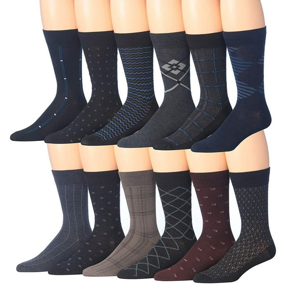 James Fiallo Mens 12-Pairs Funny Funky Crazy Novelty Colorful Patterned Dress Socks M5300-A-12